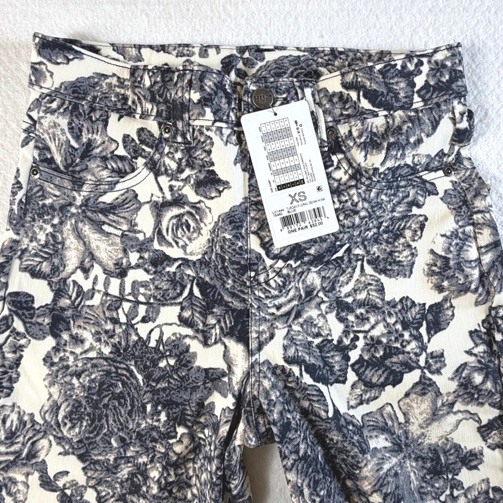 HUE Tuscan Floral Denim Leggings Womens XS Blue High Waisted NWT U21444 MSRP $52